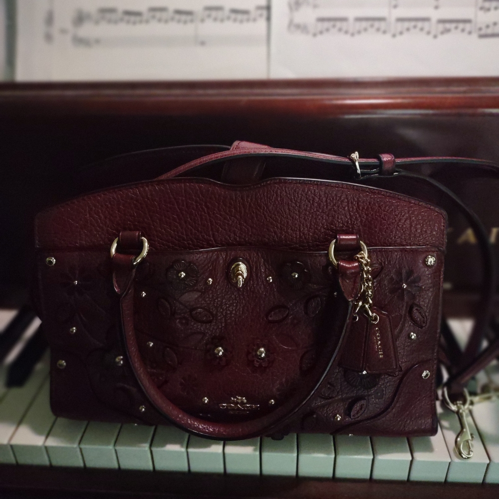 Coach Burgundy Embellished Satchel